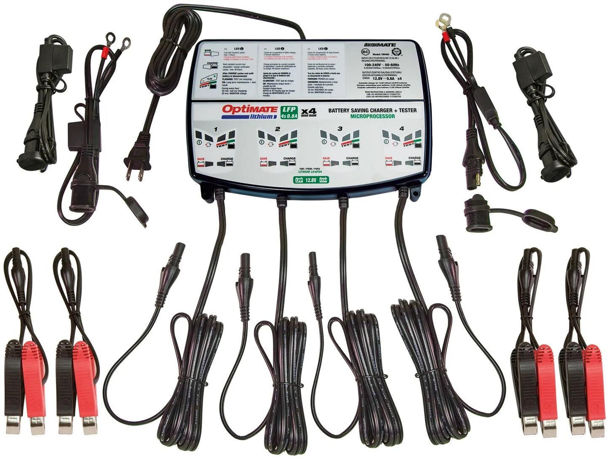 Tecmate Batterieladegerät Optimum Lithium 4x0,8a Optimiertes Ladegerät Lithium 0,8V Quad Bank