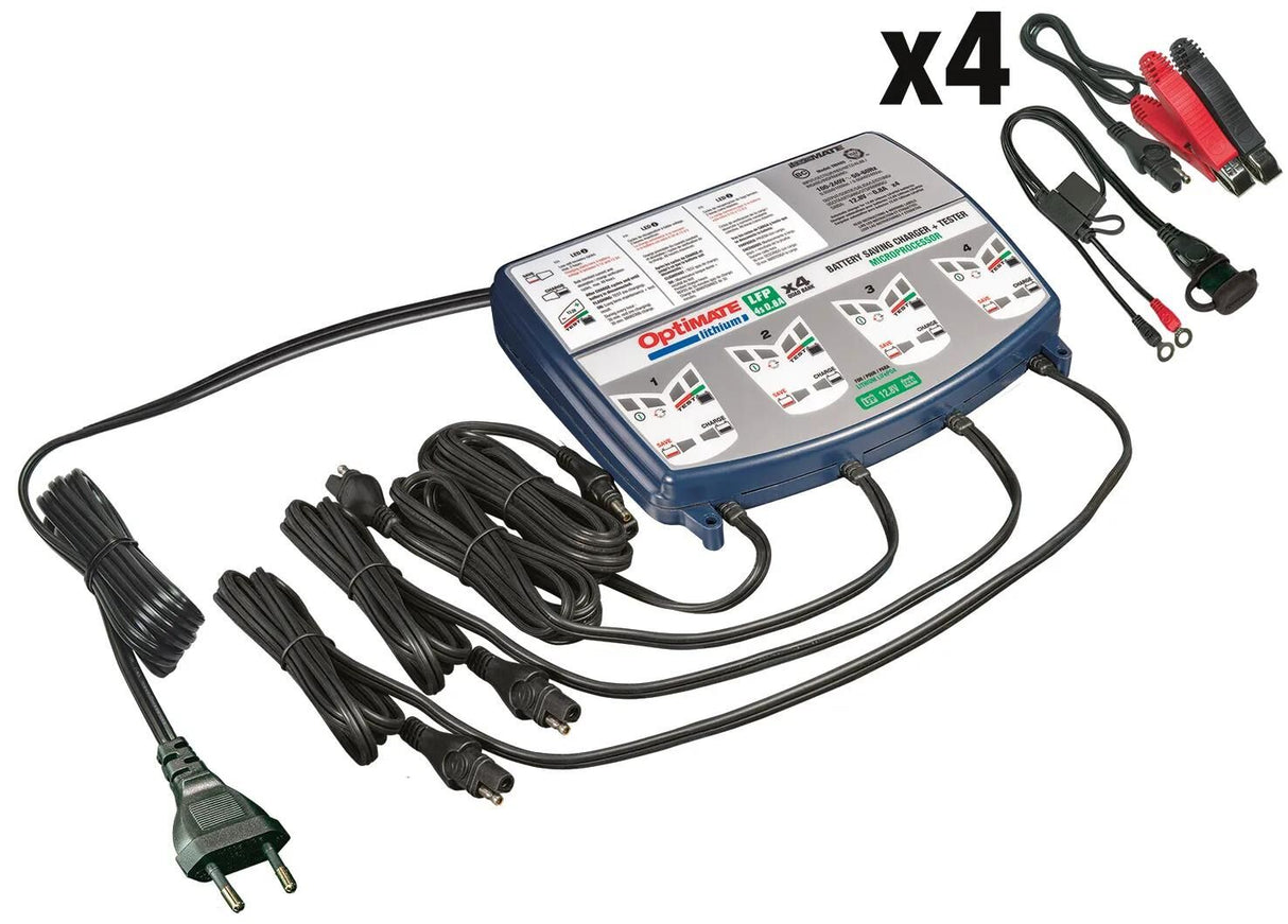 Tecmate Batterieladegerät Optimum Lithium 4x0,8a Optimiertes Ladegerät Lithium 0,8V Quad Bank