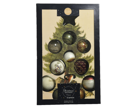 Decoris Weihnachtskugeln Mix Glas 12 Stück natur