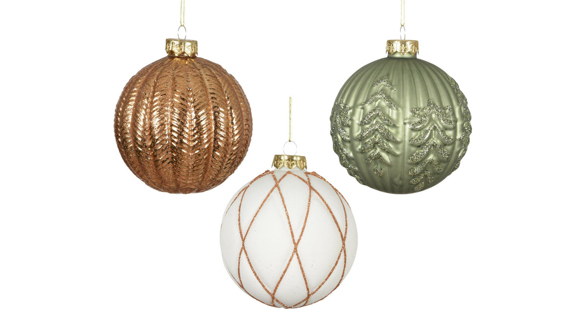Kerstballen glas 3 assortie dia10cm nature