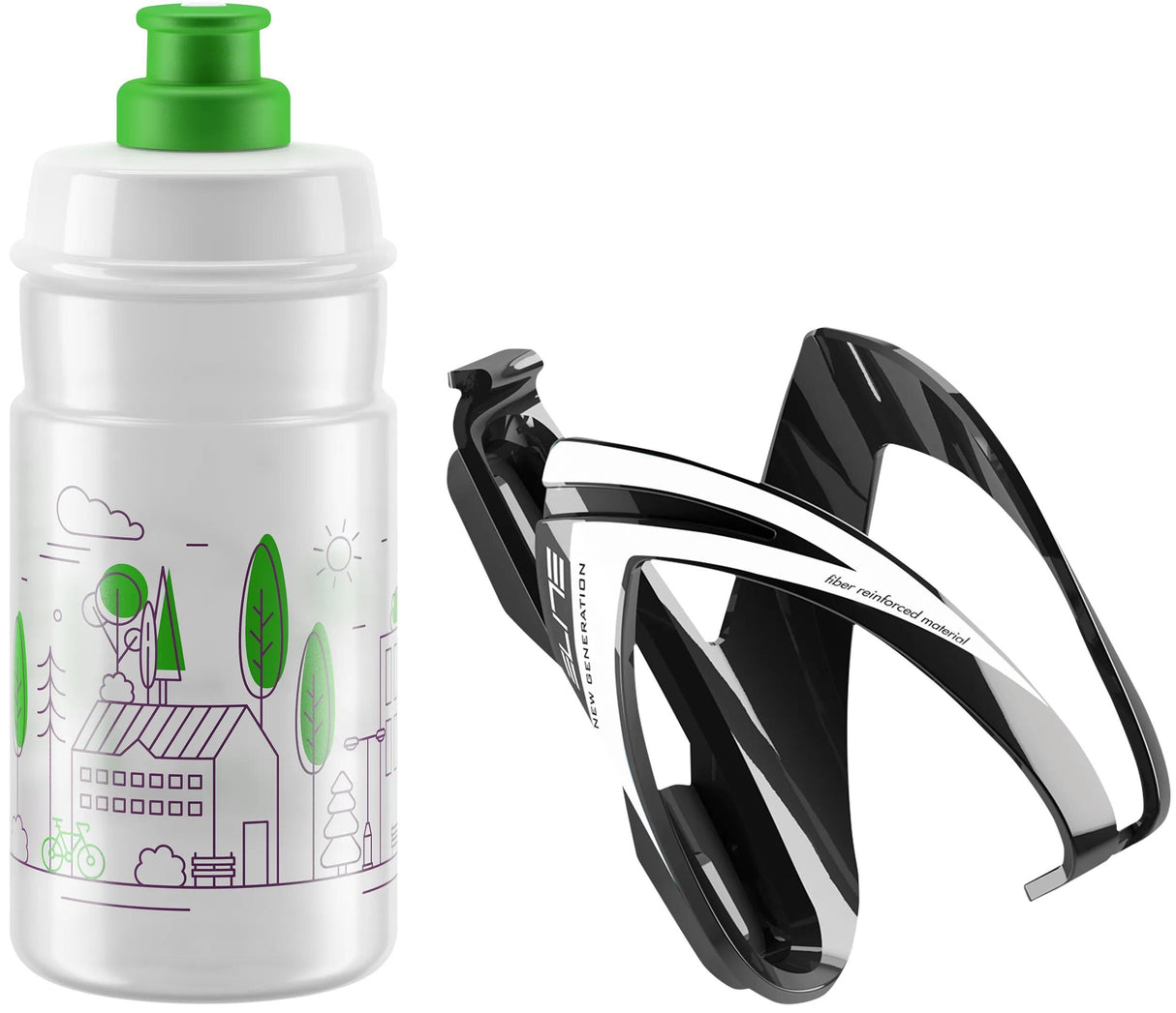 Elite-Flasche + Flaschenhalter-Set, Ceo, schwarze Flasche, Jet, transparent mit Grün