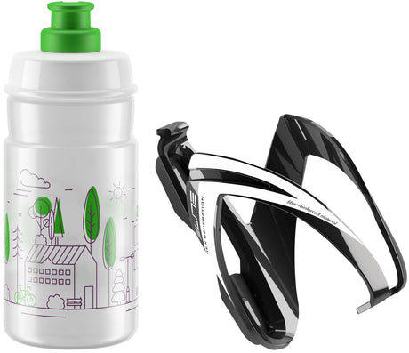 Elite-Flasche + Flaschenhalter-Set, Ceo, schwarze Flasche, Jet, transparent mit Grün