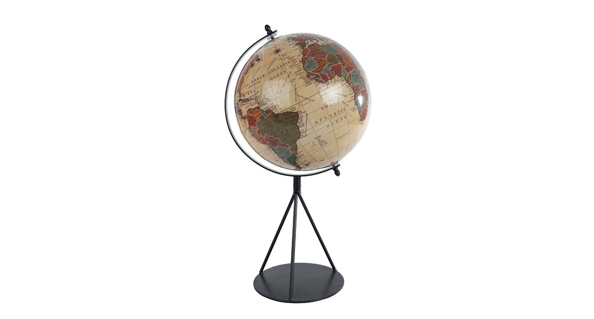 Wereldbol world l beige zwart mango 20x23x40cm