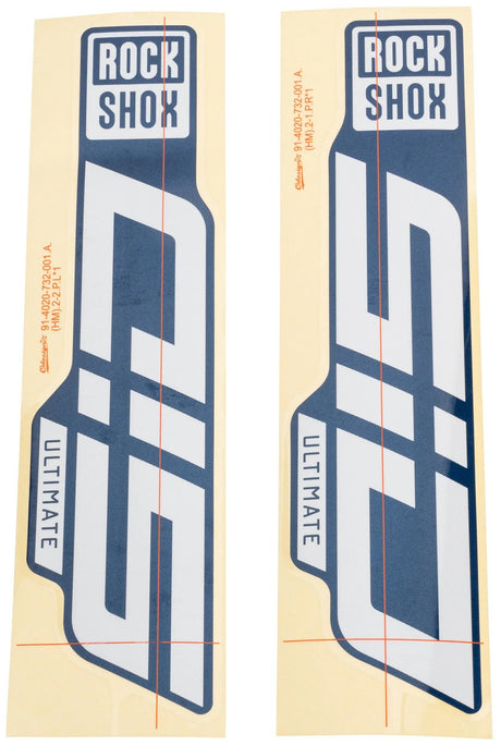 RockShox Dekor-Set Aufkleber-Set RS glänzend weiß für blaue Slider