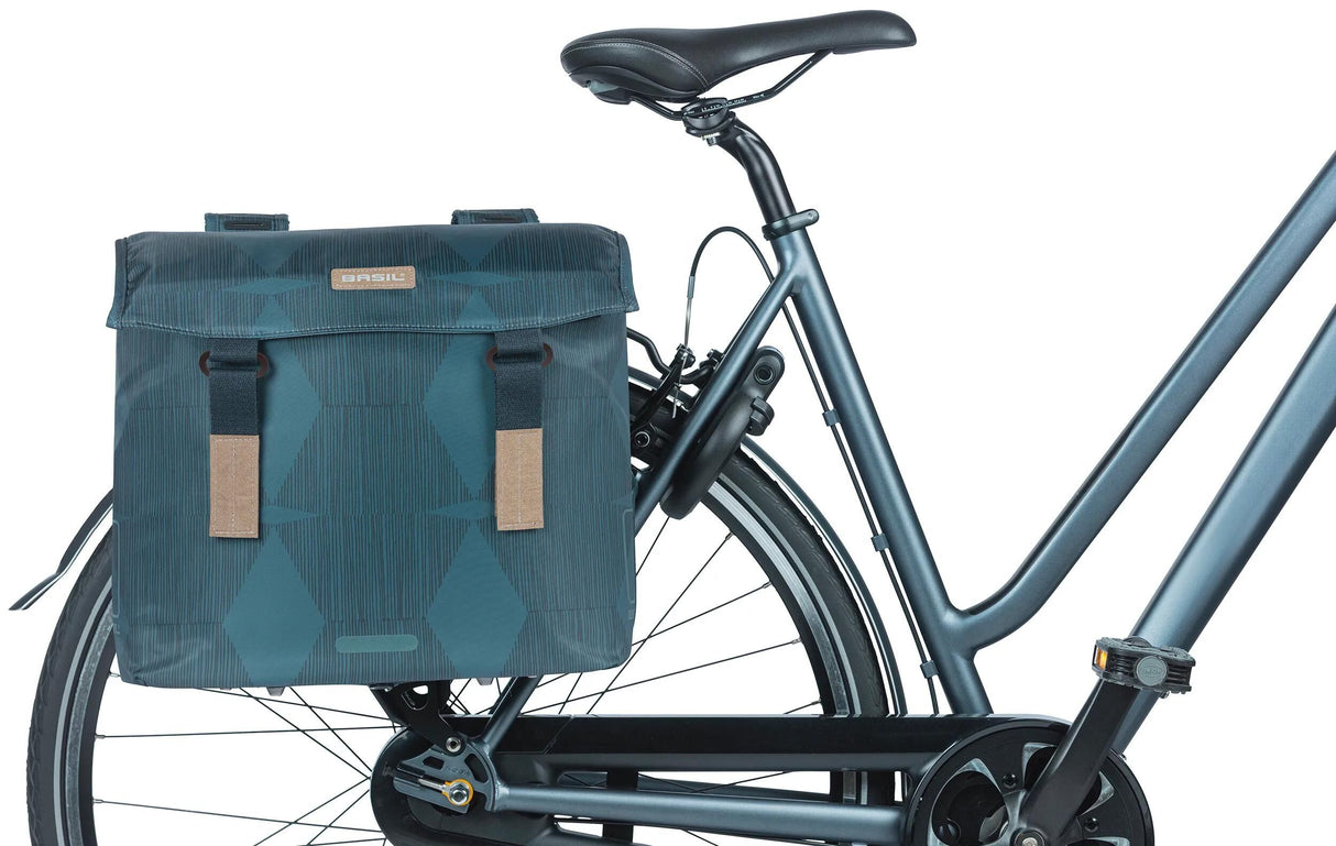Basilikum-Eleganz Doppelfahrradbeutel, blau, recyceltes Haustier, Futtermittel, Wasserbehälterverschluss, Universal Bridge, 40-49l