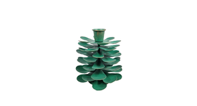Kandelaar pinecone l groen metaal 11x11x12cm