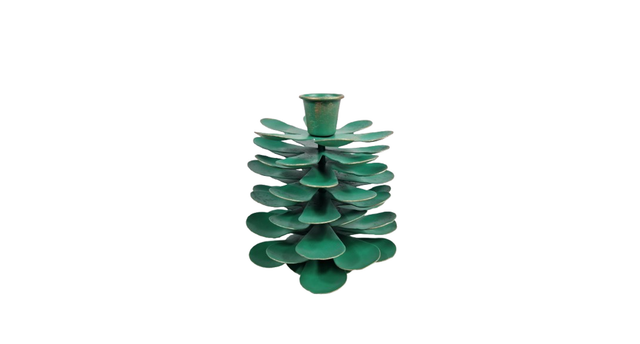 Kandelaar pinecone l groen metaal 11x11x12cm