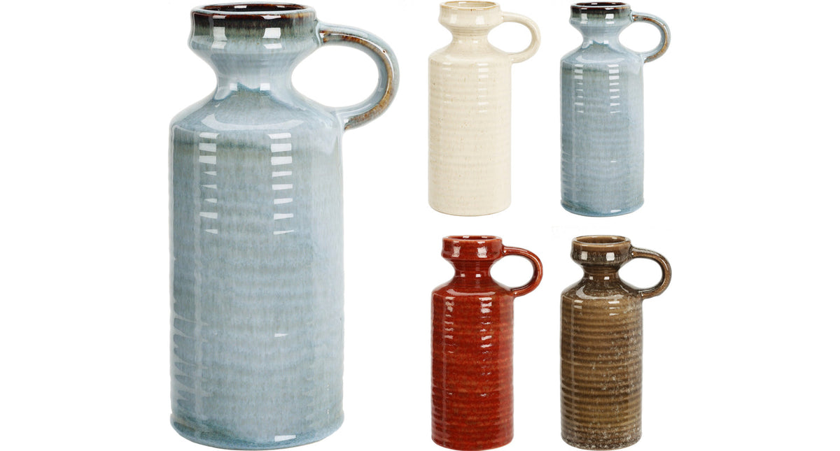 Vaas met handvat 11,5x8,5x20cm 4 assortie kleuren