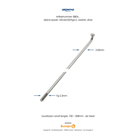 Alpina spaak 14g 290 mm verzinkt zilver - 1440 stuks