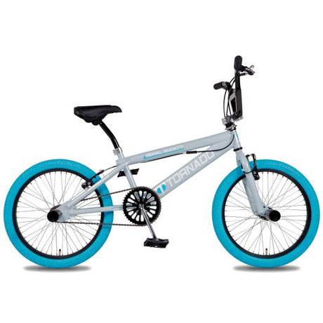 Royal BMX-Fahrrad – Bugatti Tornado Freestyle 20 Zoll – hellblaugrau mit blauen Reifen