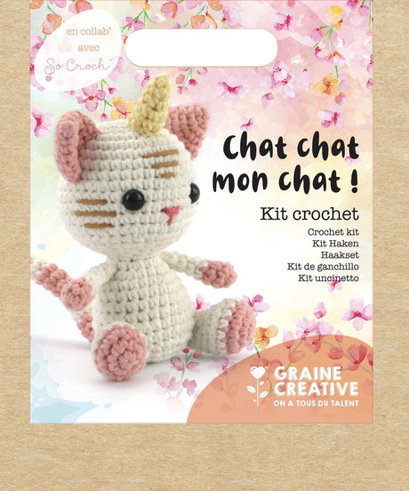 Graine Créative Häkelset Einhorn-Katze | Häkelset zum Selbermachen | Chat Chat Mon Chat, 15 cm