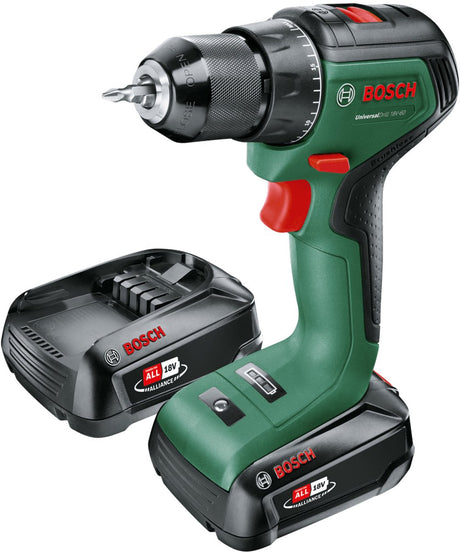 Bosch Green Bosch Universaldrill 18V-60 Akku-Bohrschrauber – mit 2x 18 V Li-Ionen-Akku (2,0 Ah) und Ladegerät