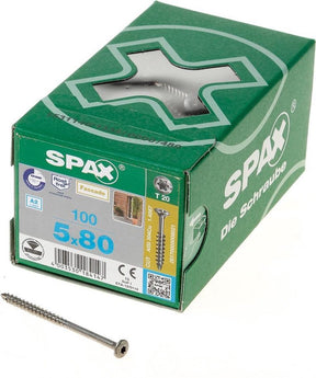 Spax - gevel en schuttingschroeven - torx 20 lenskop - 5 x 80mm deeldraad - rvs (100 stuks)