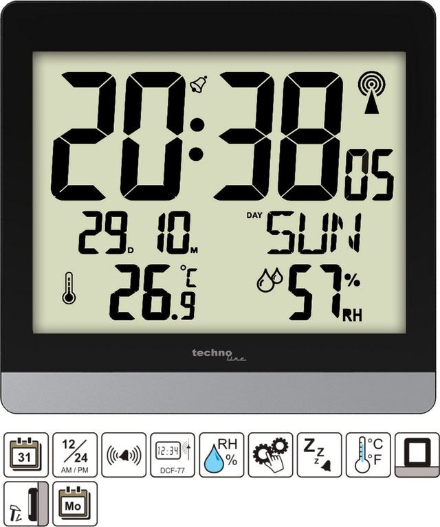 Technoline Digitale Funkwanduhr Tischuhr - Thermometer Hygrometer - Datum - Schlummerfunktion WS 8014