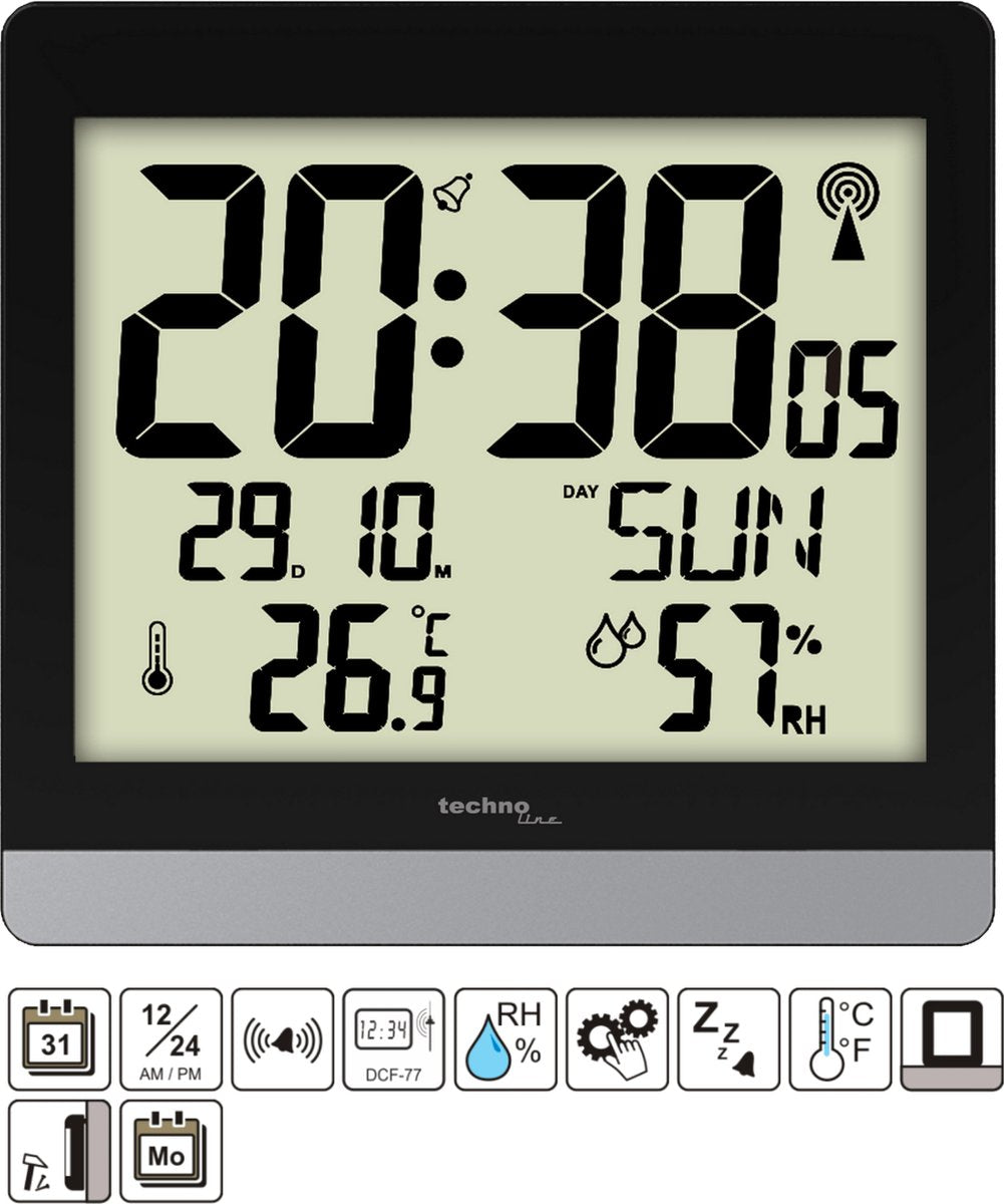 Technoline Digitale Funkwanduhr Tischuhr - Thermometer Hygrometer - Datum - Schlummerfunktion WS 8014