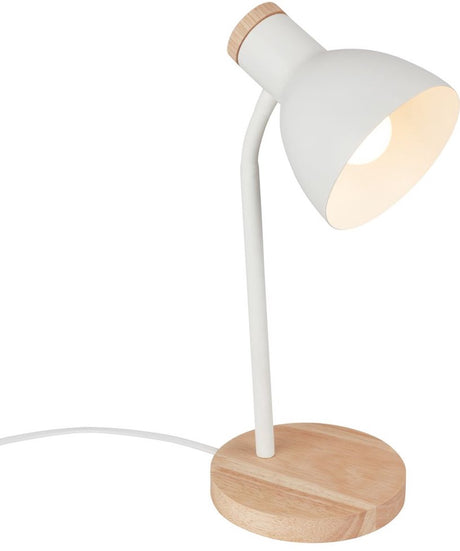 B.k.licht briloner prep – Tischleuchte mit Kabelschalter – drehbare Schreibtischleuchte – E14-Fassung – Nachttischleuchte – max. 10 W – weißes Holz – ø14 x 39,5 cm