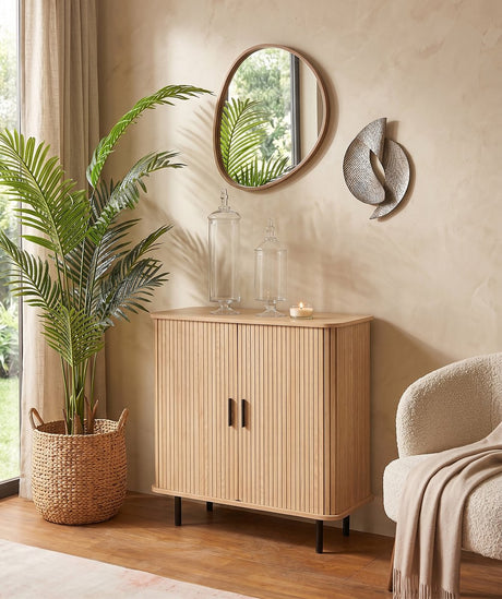 Mano Leisure Mano – Sideboard – L 80 × B 40 × H 85 cm – schwarzes Metall in Eichenoptik – 100 % FSC-zertifiziertes Holz