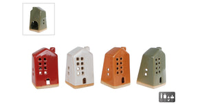 Theelichthouder house s gr rd br iv 4 assortie aardewerk 6,4x6,1x10,5cm