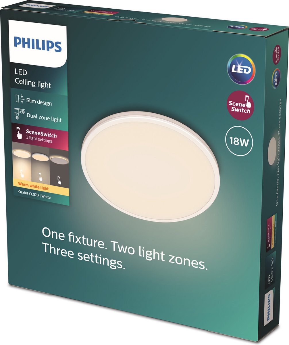 Philips led philips ozziet plafondlamp - rond - wit - 18w 27k