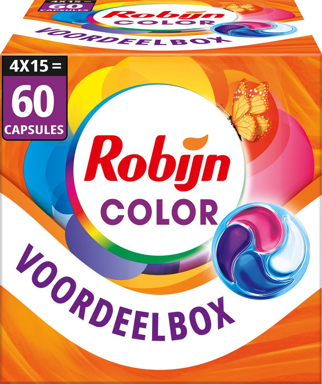 Robijn wasmiddel - 4-in-1 wascapsules - color - 4 x 15 stuks - 60 wasbeurten - voordeelverpakking