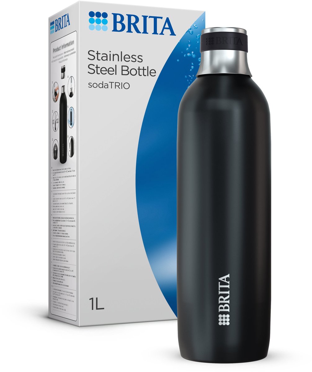 Brita - Soda Trio - Edelstahlflasche - Schwarz - Groß - 1er-Pack