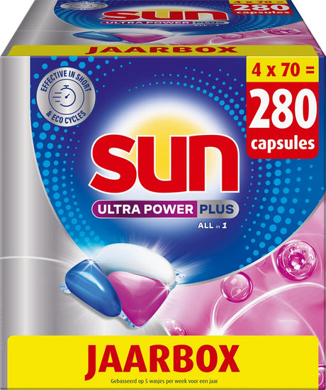 Sun - vaatwastabletten - ultra power plus - all-in 1 - 280 capsules - voordeelverpakking