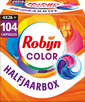 Robijn wasmiddel - 4-in-1 wascapsules - color - 4 x 26 stuks - 104 wasbeurten - voordeelverpakking