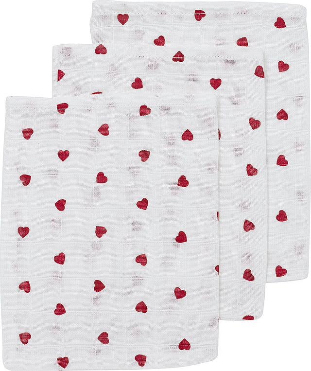 Meyco Baby Sweet Heart Waschlappen – 3er-Pack – hydrophil – rot – 20 x 17 cm