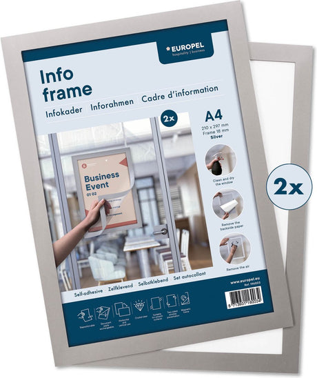 Europel Wechselrahmen selbstklebend – Posterrahmen – Magnetrahmen – A4 – 21 x 29,7 cm – Set à 2 Stück – Silber