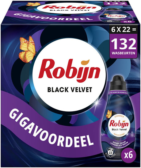 Robijn - vloeibaar wasmiddel - klein krachtig -black velvet - 6 flessen -132 wasbeurten - voordeelverpakking