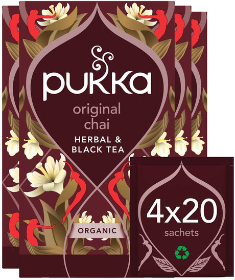 Pukka Tea Original Chai - 80 Teebeutel - Bio-Kräutertee - 4 x 20 Beutel - Tee-Vorteilspackung