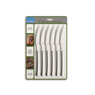 Amefa chuletero – Steakmesser – 6-teiliges Steakmesser-Set – Edelstahl – Silber – spülmaschinenfest – Tranchiermesser