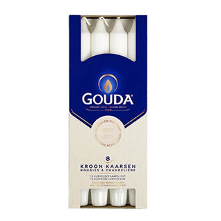 Gouda-Kronenkerzen 24x2,4 cm 8 Stück weiß