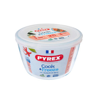 Pyrex runder Lebensmittelbehälter aus Glas zum Kochen und Einfrieren mit Deckel, 1,1 l