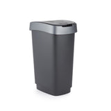 Rotho Twist Mülleimer mit Schwingdeckel 25l – Schwarz Silber – BPA-frei – inkl. 6 Aufkleber für verschiedene Abfallströme