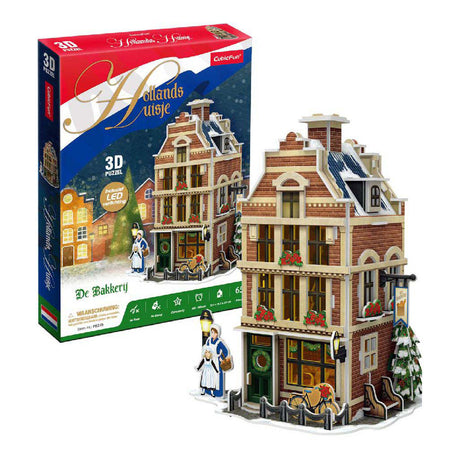 Kubisches lustiges 3D-Puzzle „Holländische Bäckerei“ mit LED-Beleuchtung – 65 Teile.