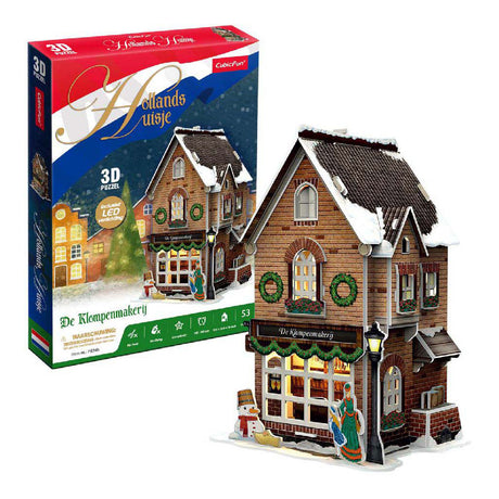 Kubische lustige 3D-Puzzle-Clog-Fabrik, LED-Beleuchtung, Weihnachtsdorf-Spielzeug.