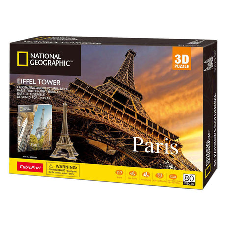 Kubisches, lustiges National Geographic 3D-Puzzle „Eiffelturm“ – 80 Teile – 70,9 cm hoch
