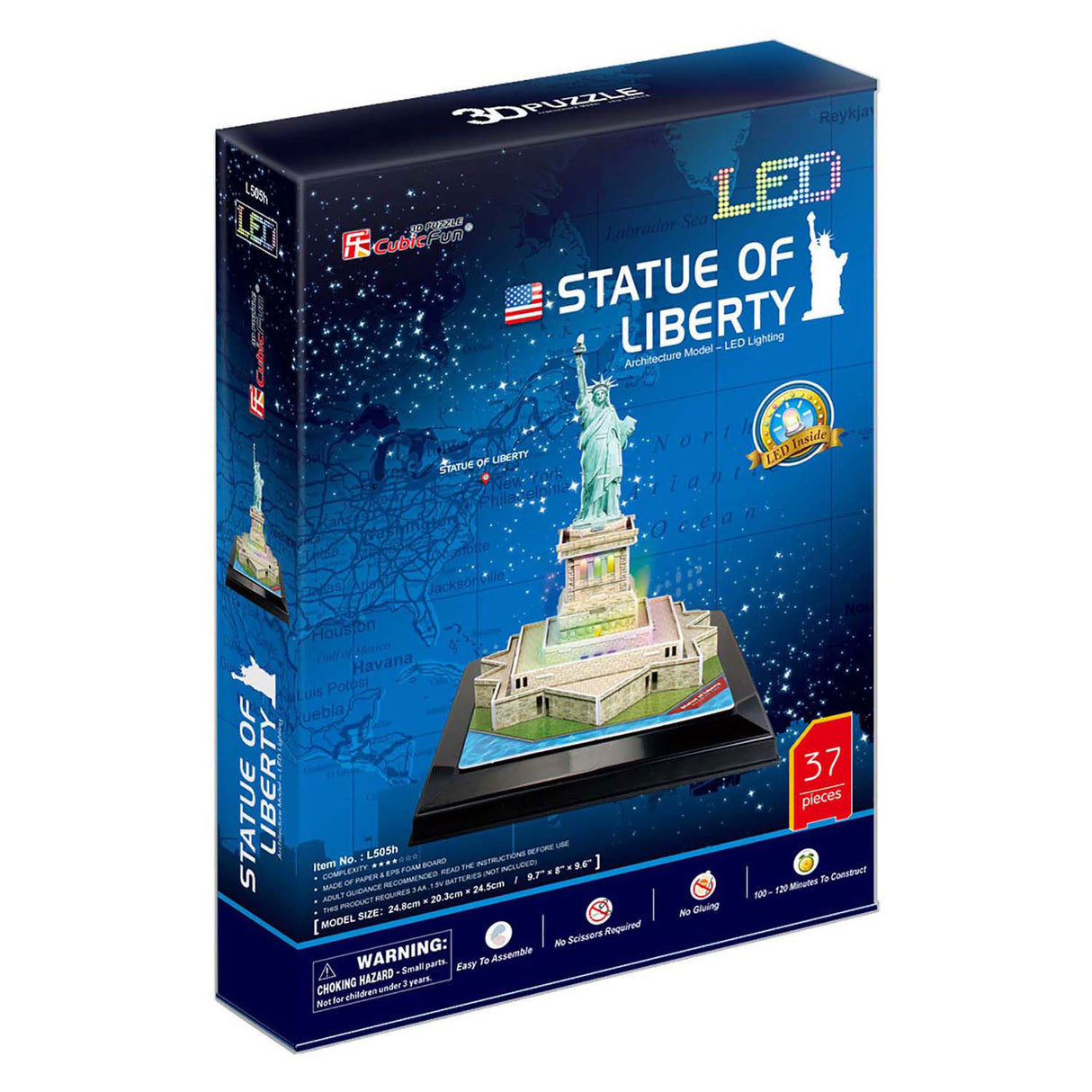 Kubisches lustiges 3D-Puzzle „Freiheitsstatue“ mit LED-Beleuchtung
