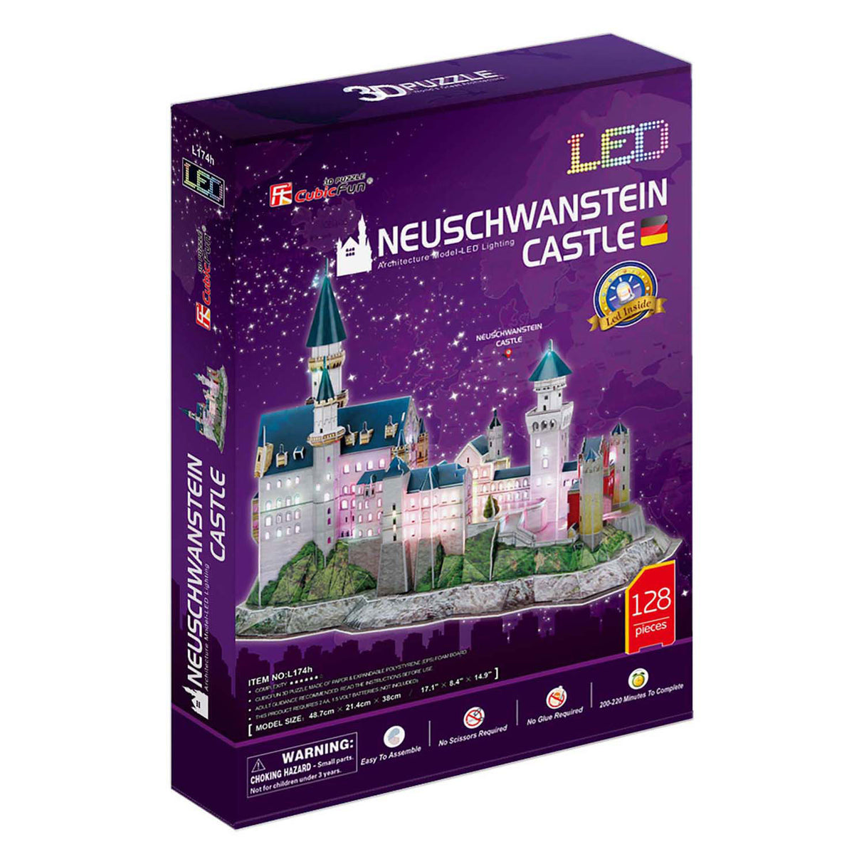 Würfelspaßiges 3D-Puzzle Schloss Neuschwanstein mit LED-Beleuchtung