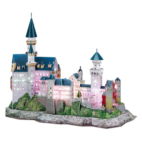 Würfelspaßiges 3D-Puzzle Schloss Neuschwanstein – mit LED-Beleuchtung – 128 Teile