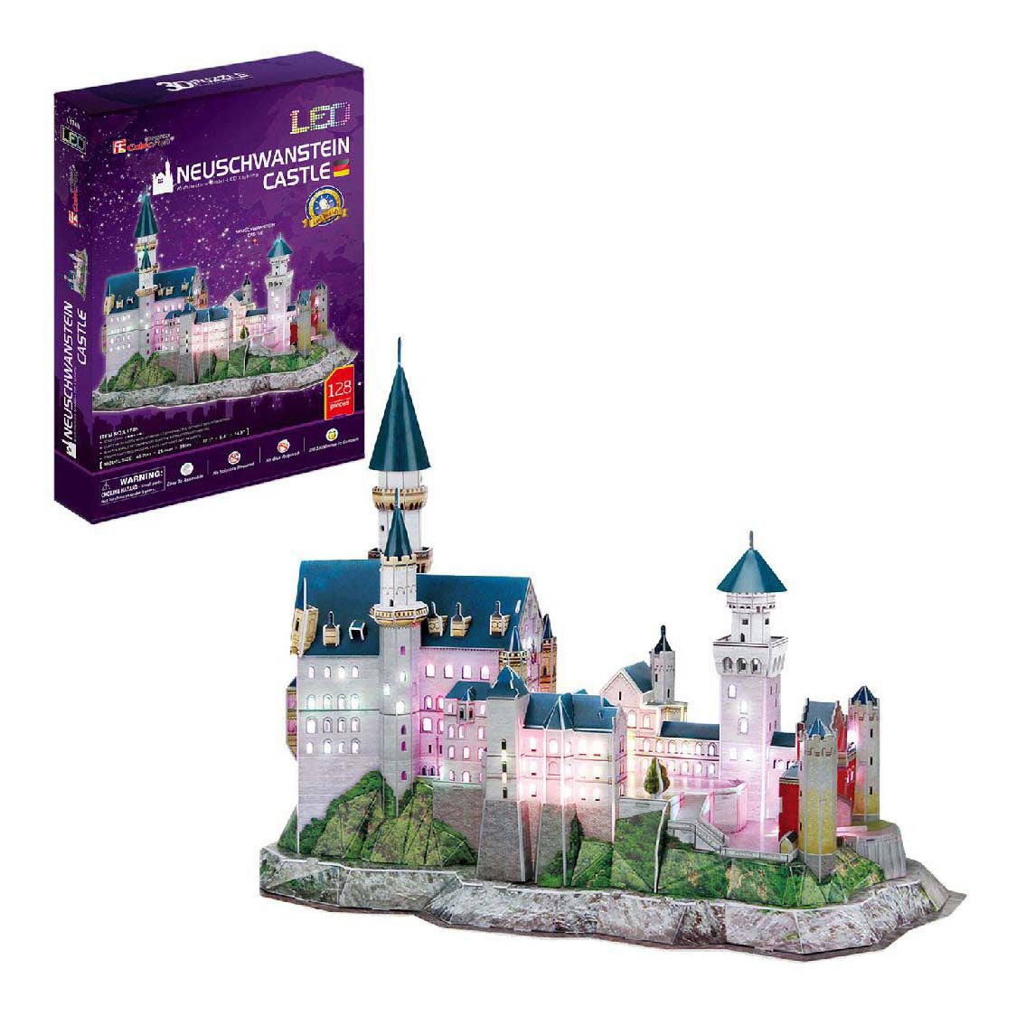 Würfelspaßiges 3D-Puzzle Schloss Neuschwanstein mit LED-Beleuchtung