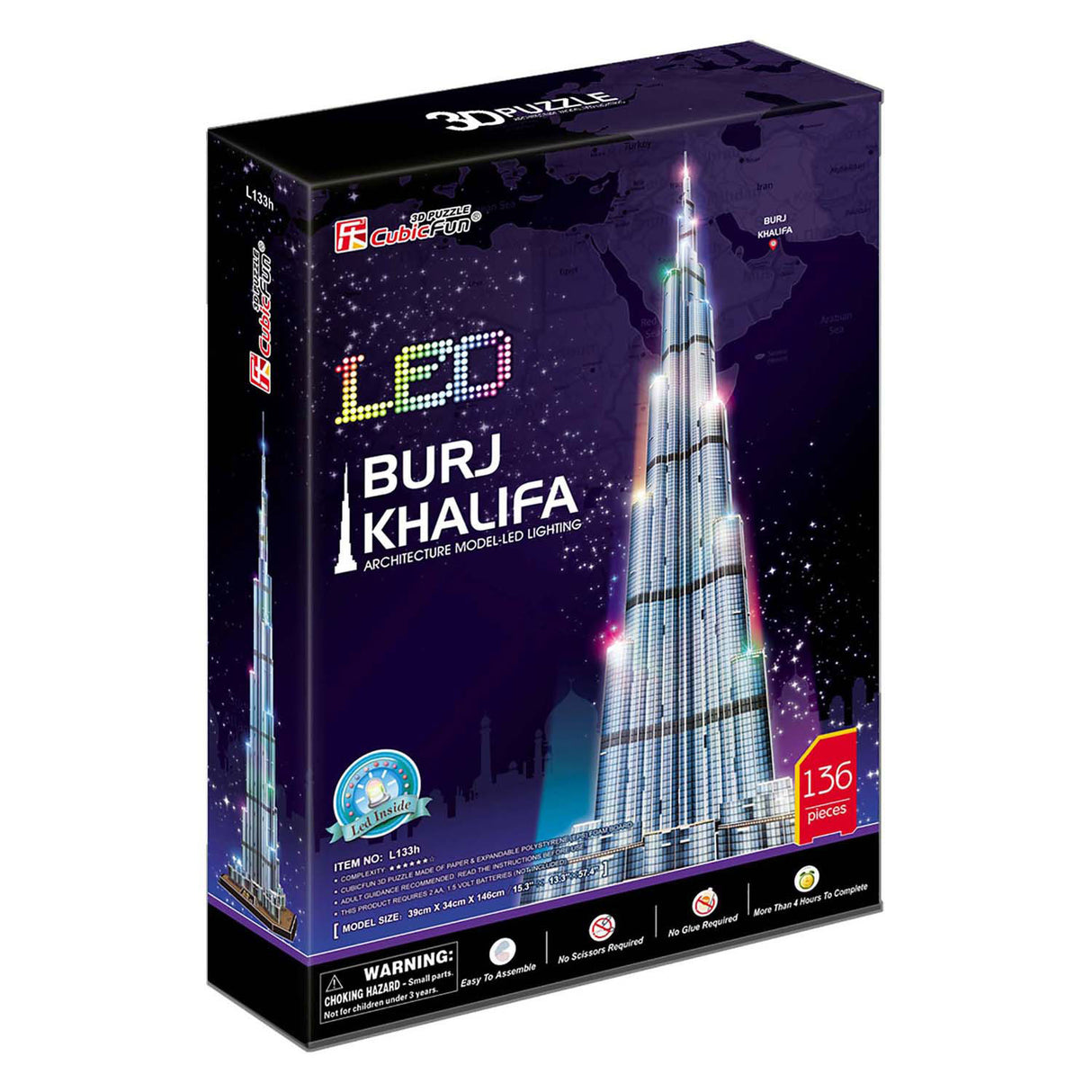 Kubisches lustiges 3D-Puzzle Burj Khalifa mit LED-Beleuchtung