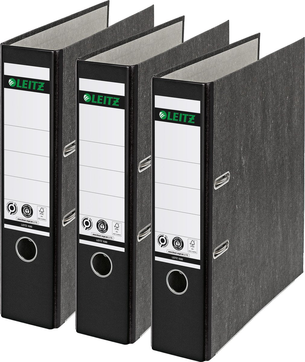 Leitz 180° Classic Cloudy Ordner A4 – Rückenbreite 80 mm – Vorteilspack (3 Stück) – Schwarz