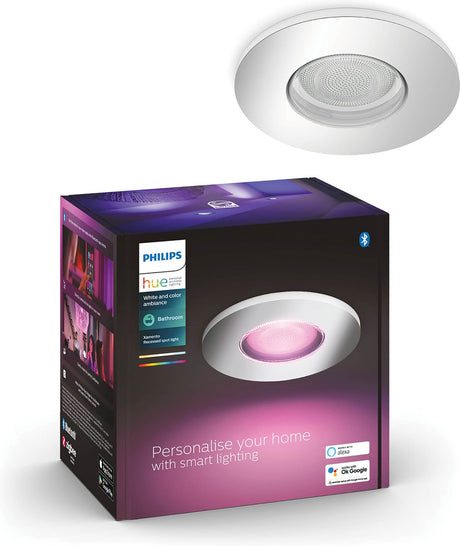 Philips hue xamento - led inbouwspot - badkamerverlichting - gu10 fitting - 1 inbouwspot incl lamp - aanpasbaar wit en gekleurd licht - chrome - ip44 spatwaterdicht - ø930mm - slimme verlichting
