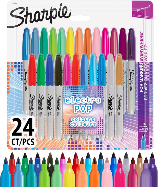 Sharpie Permanentmarker | feiner Punkt | Elektropop und verschiedene Farben | 24 Stück