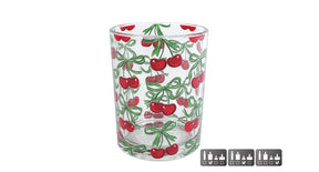 Theelichth cherries m rood groen glas 10x10x12,5cm