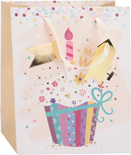 Edco Geburtstagsgeschenktüte – ca. 32x26x12 cm - Happy Birthday Geschenktüte - Geburtstagsgeschenktüte mit Henkeln - Geschenkverpackung für Geburtstagsgeschenke - sortiertes Design - 1 zufällige Tüte