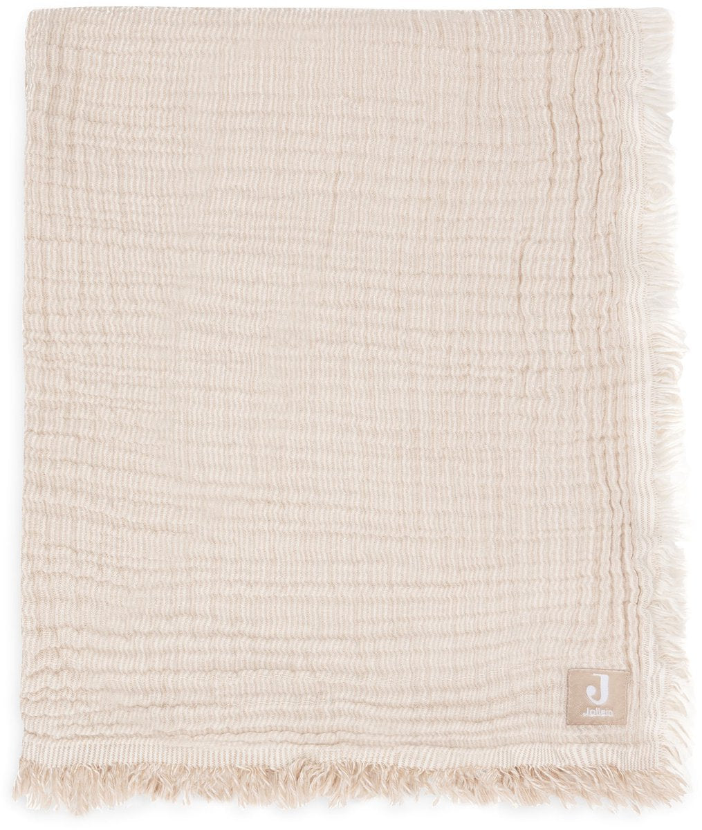 Jollein deken wieg 75x100cm fringe stripe biscuit ivory gots