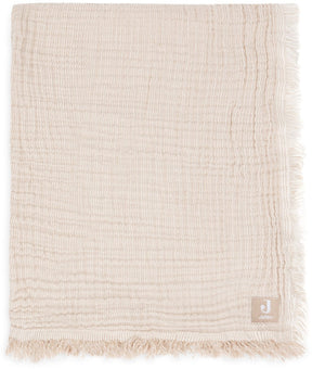 Jollein deken wieg 75x100cm fringe stripe biscuit ivory gots